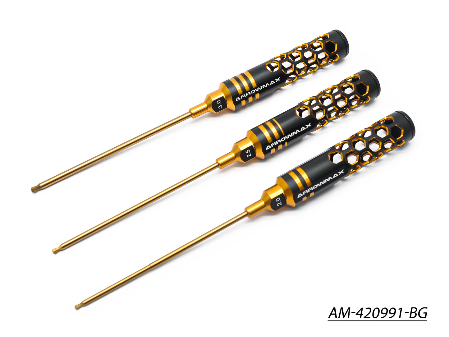 Ball Driver Hex Wrench Set 2.0, 2.5 & 3.0 X 120mm - 3-Teilig. Black Golden AM-420991-BG