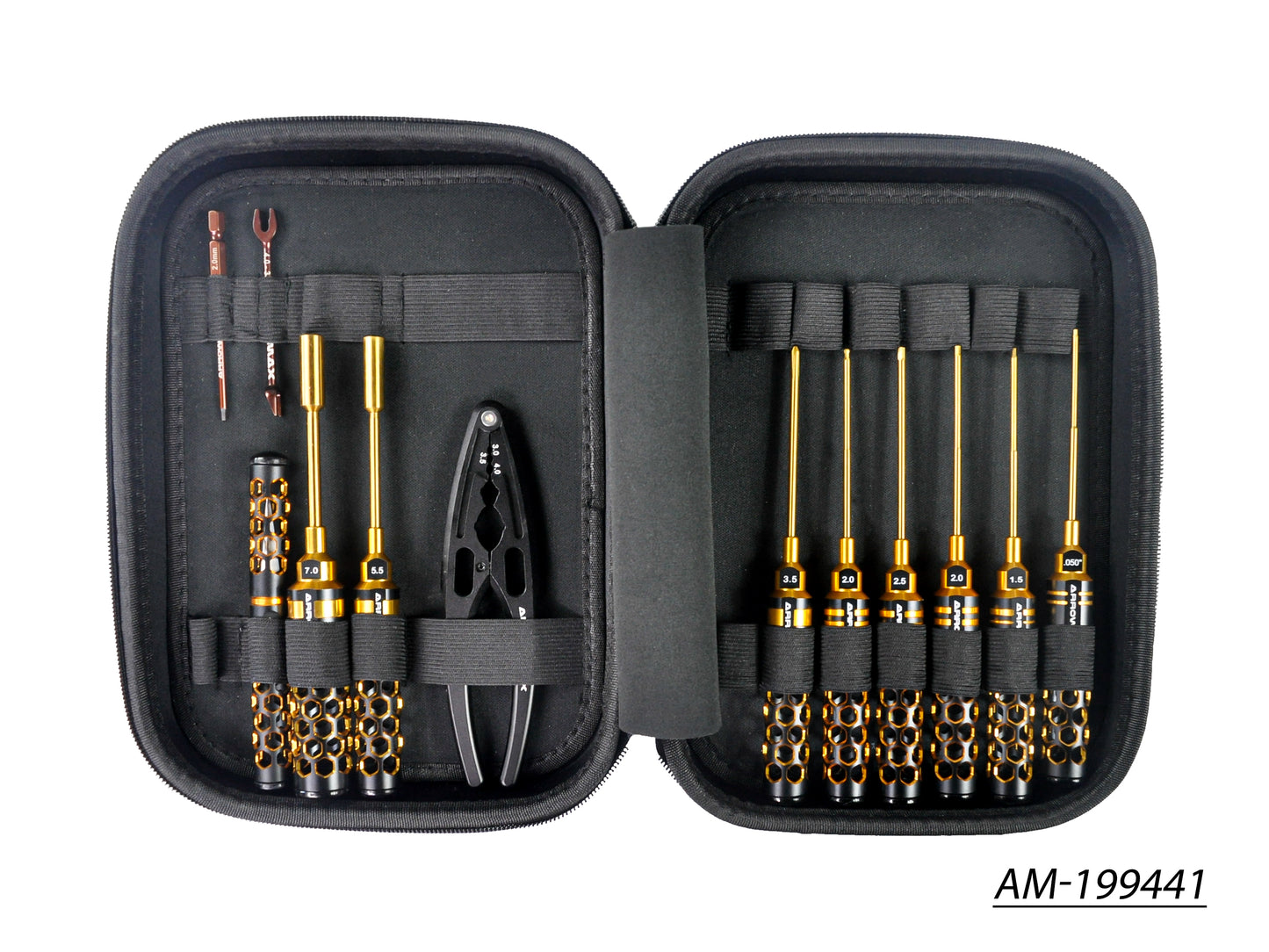 AM Toolset For 1/10 Offroad (12Pcs) With Tools Bag Black Golden (AM-199441)