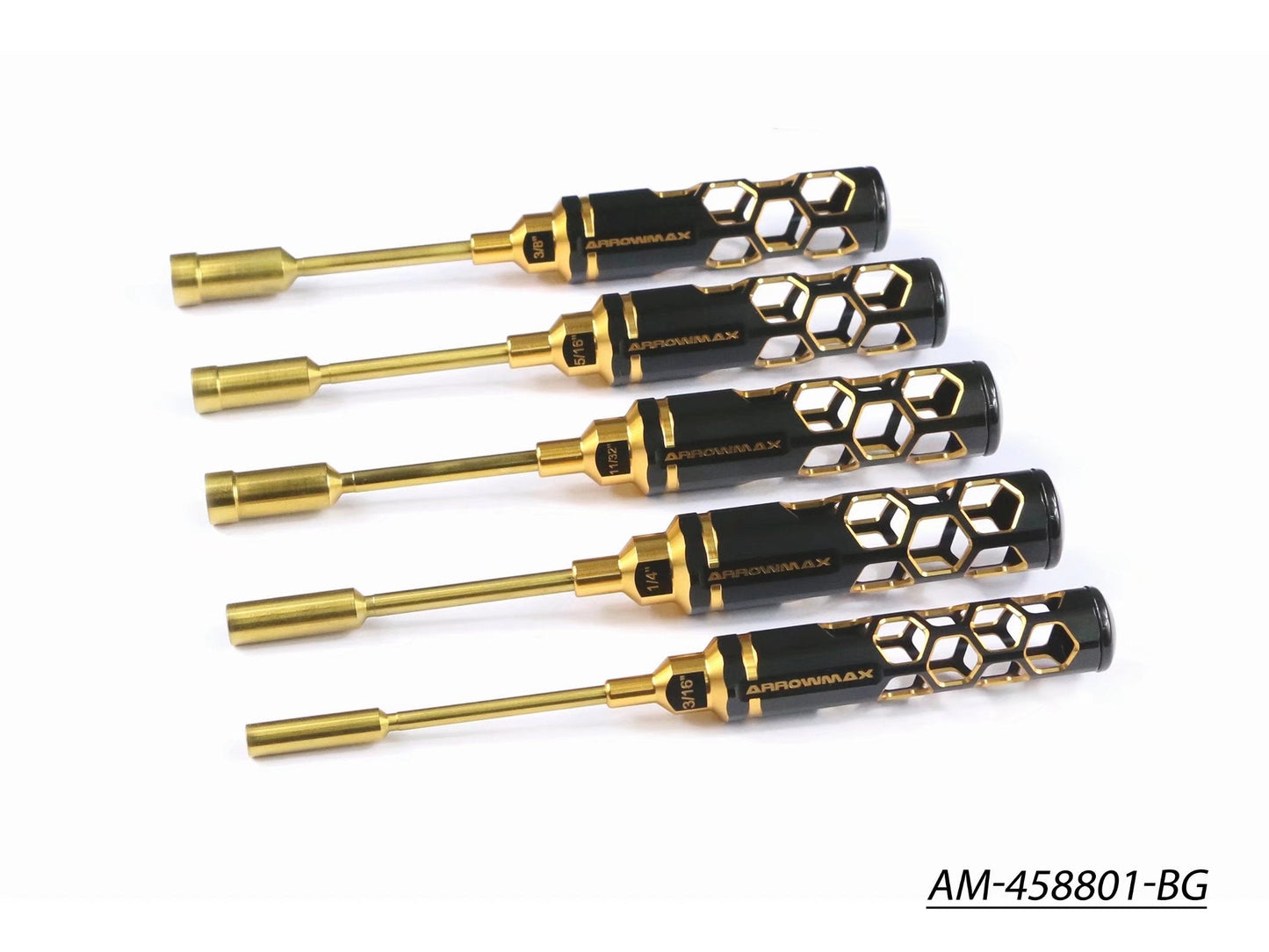 Nut Driver Set 3/16", 1/4" ,5/16", 11/32" & 3/8" X 100mm - 5-Teilig. Black Golden AM-458801-BG