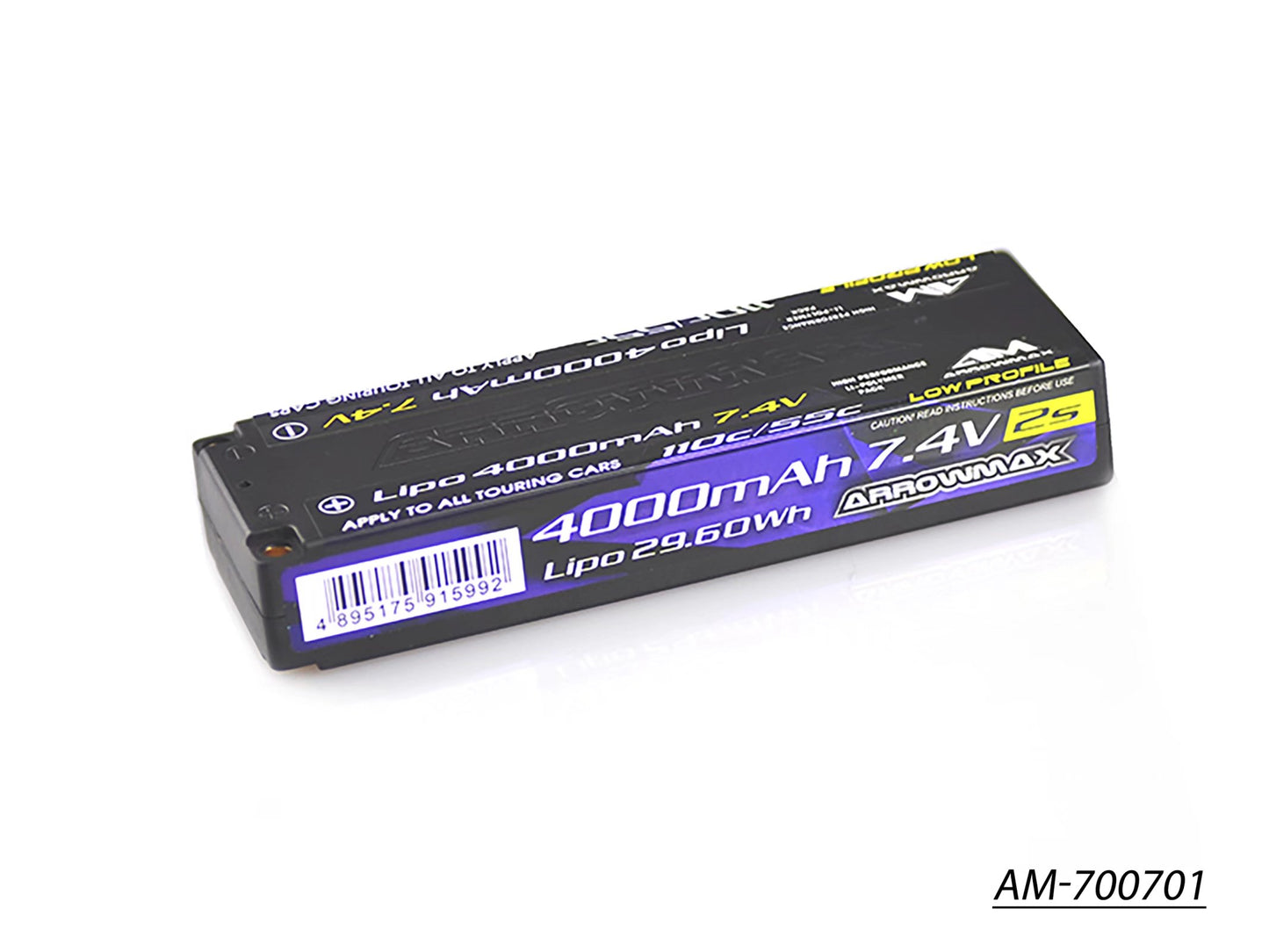 AM Lipo 4000mAh 2S TC Low Profile - 7.4V 55C Continuous 110C Burst (AM-700701)