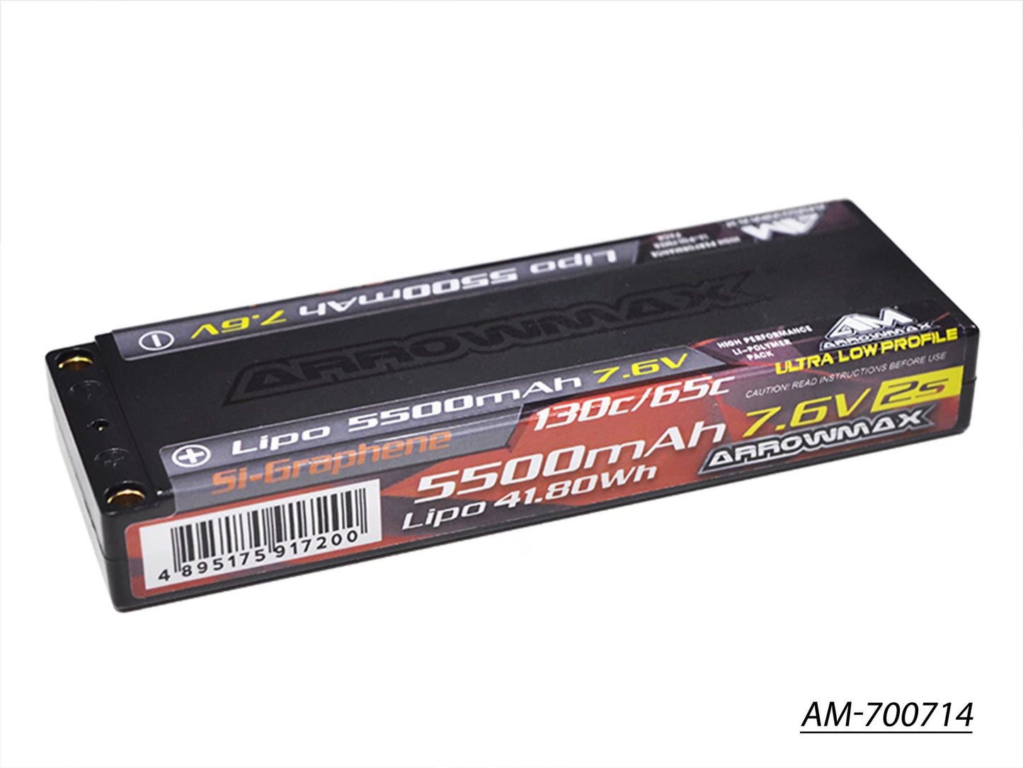 AM Lipo 5500mAh 2S TC Ultra Low Profile - 7.6V 65C Continuous 130C Burst 5mm (Si-Graphene) (AM-700714)