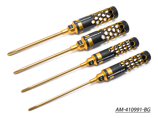Phillips Screwdriver Set 3.5, 4.0, 5.0 & 5.8 X 120mm - 4-Teilig. Black Golden(AM-440991-BG)
