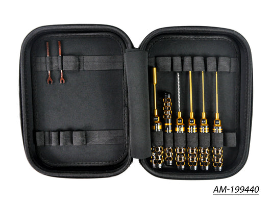 AM Toolset For 1/10 Electric Touring Cars (8pcs) With Tools Bag Black Golden (AM-199440)