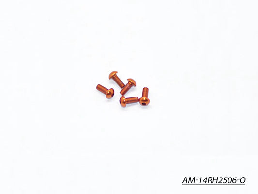 Alu Screw Allen Roundhead M2.5X6 Orange (7075) (5)  (AM-14RH2506-O)