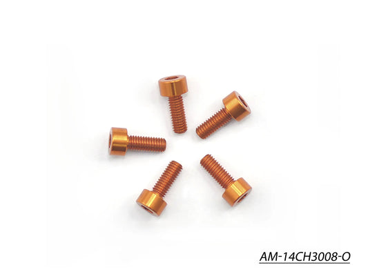 Alu Screw Allen Cilinder Head M3X8 Orange (7075) (5)  (AM-14CH3008-O)