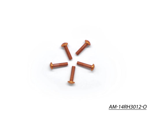 Alu Screw Allen Roundhead M3X12 Orange (7075) (5) (AM-14RH3012-O)