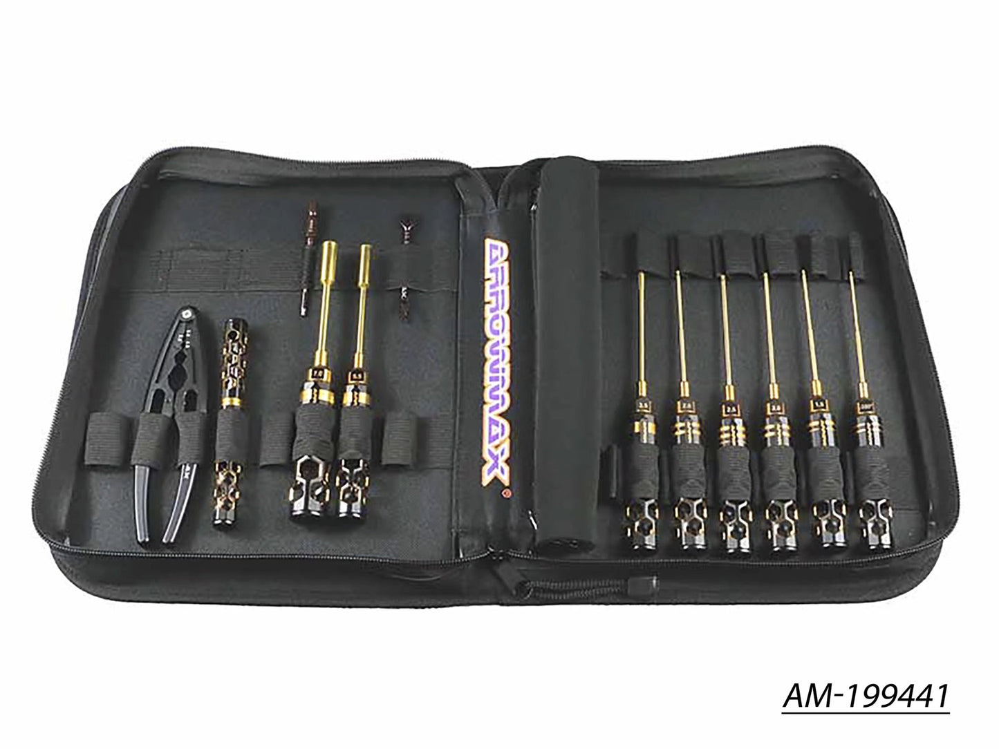 AM Toolset For 1/10 Offroad (12Pcs) With Tools Bag Black Golden (AM-199441)