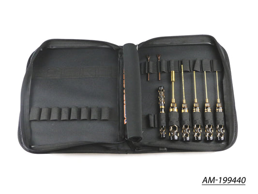 AM Toolset For 1/10 Electric Touring Cars (8pcs) With Tools Bag Black Golden (AM-199440)